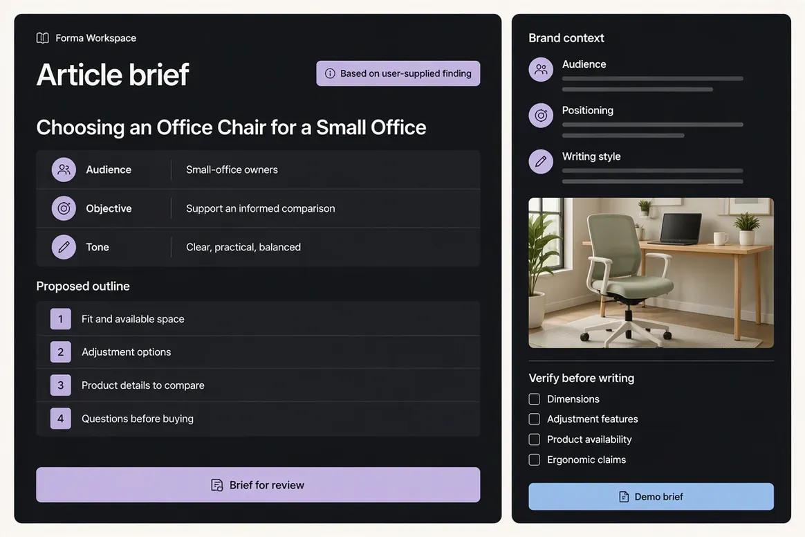 Oolook Copilot preparing an article brief from a visibility finding