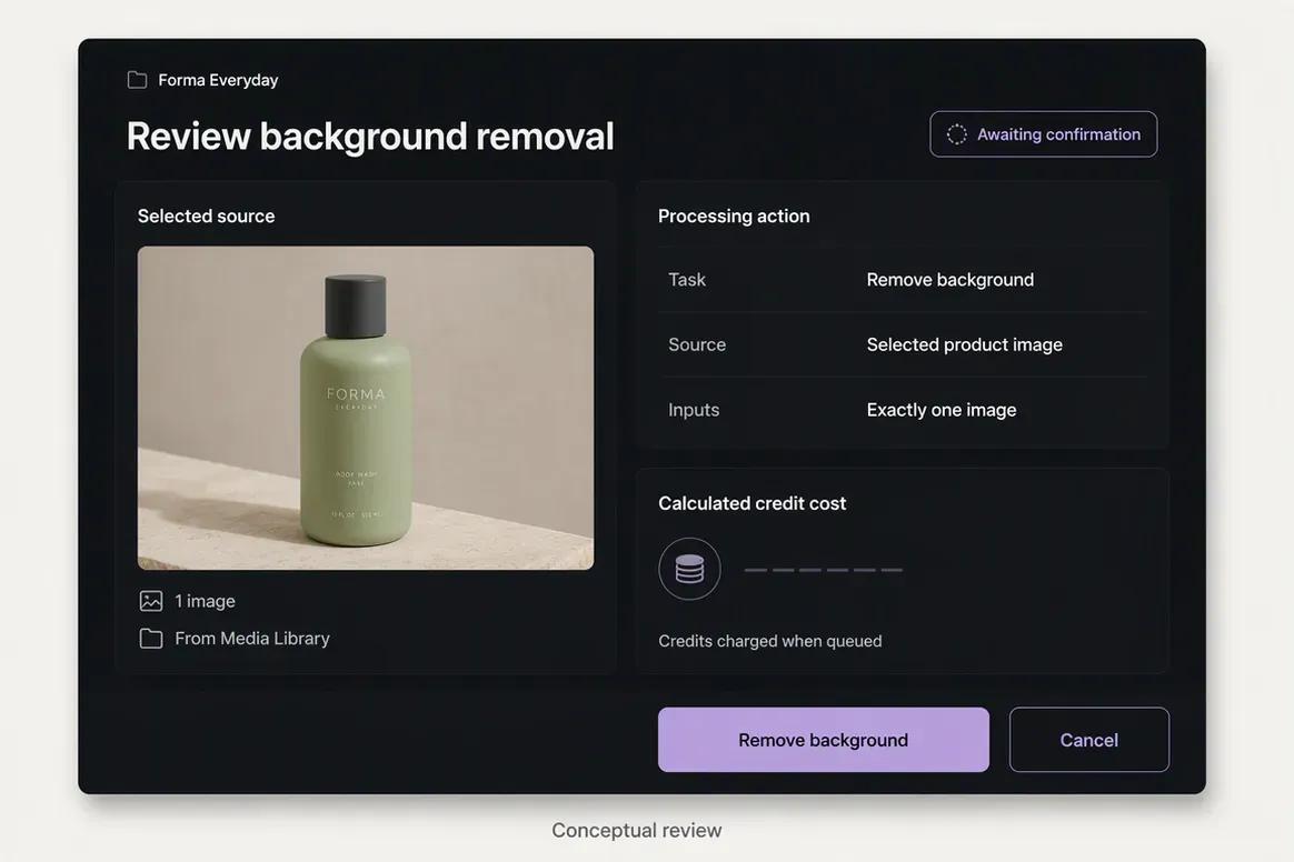 Oolook background removal action prepared for a selected product image