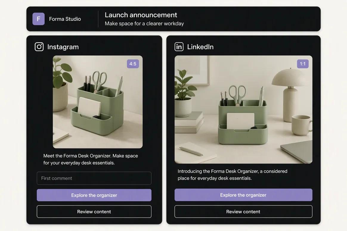 Oolook destination-specific campaign drafts for Instagram and LinkedIn