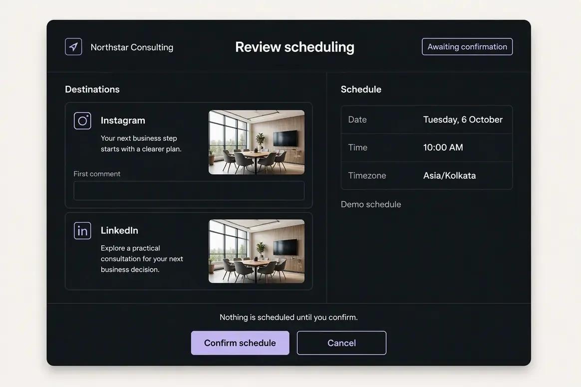 Oolook social scheduling action ready for confirmation