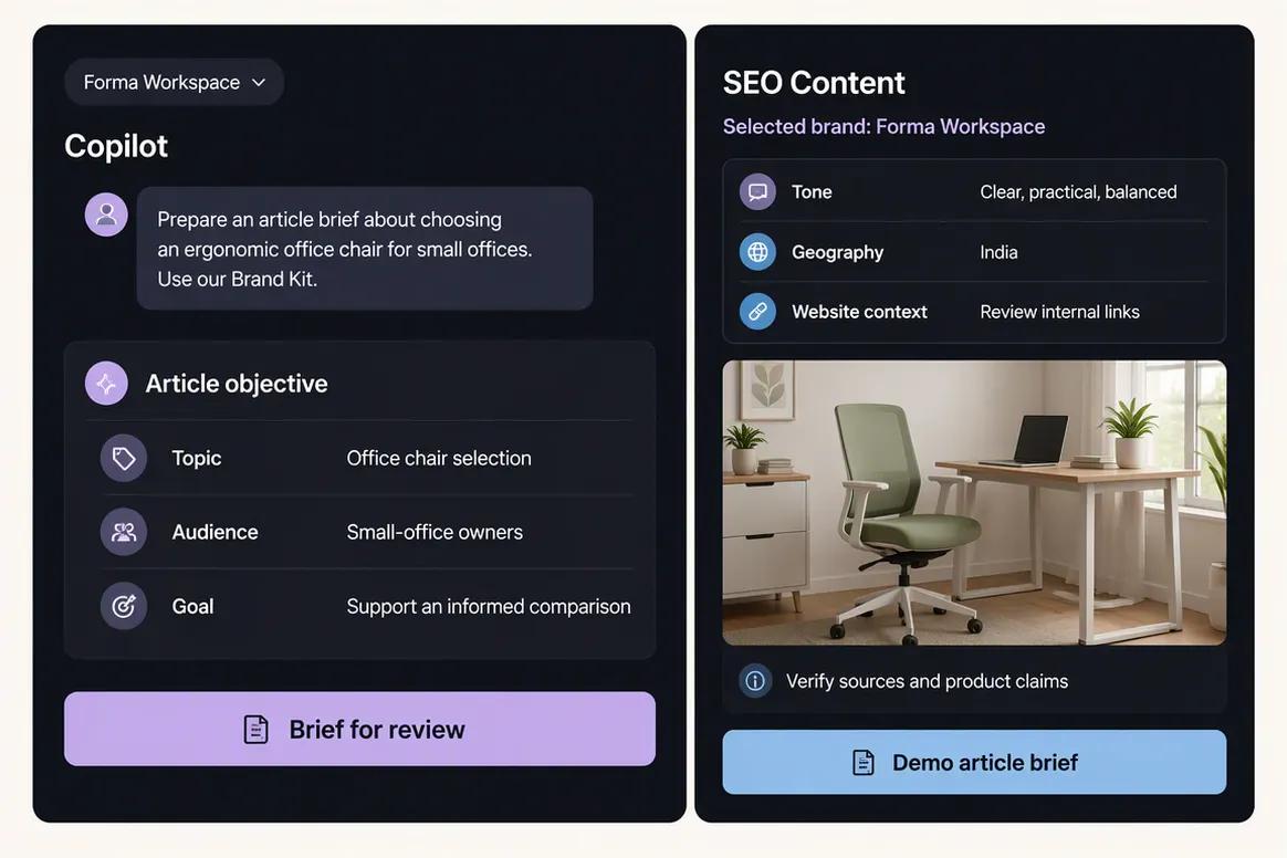 Oolook Copilot defining an SEO article objective