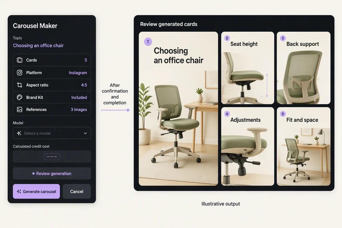 Oolook generating coordinated visual assets for a social carousel