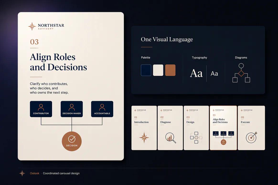 Coordinated multi-card social media carousel generated in Oolook