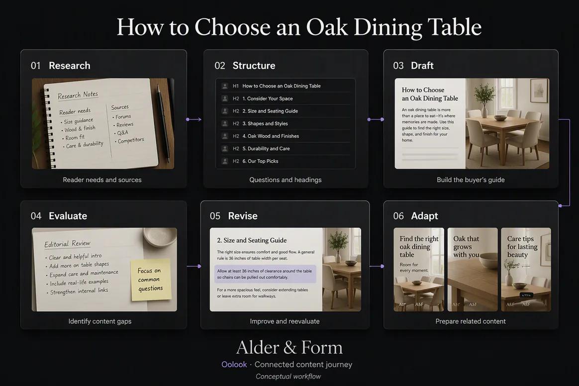 Oolook displaying the complete SEO content workspace