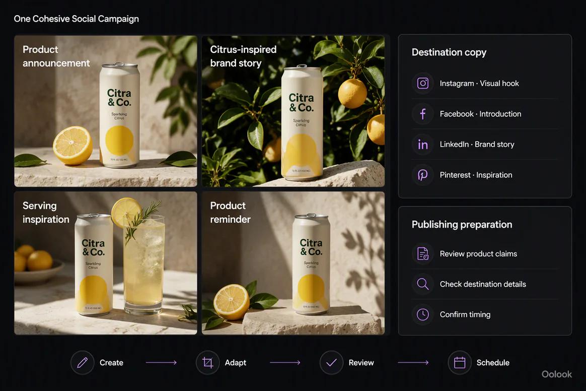 Oolook displaying a complete social campaign ready for review