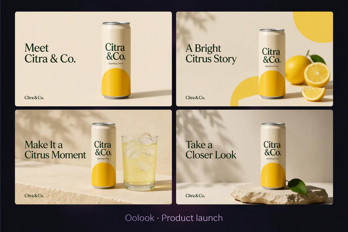 Oolook displaying a coordinated beverage product launch content set