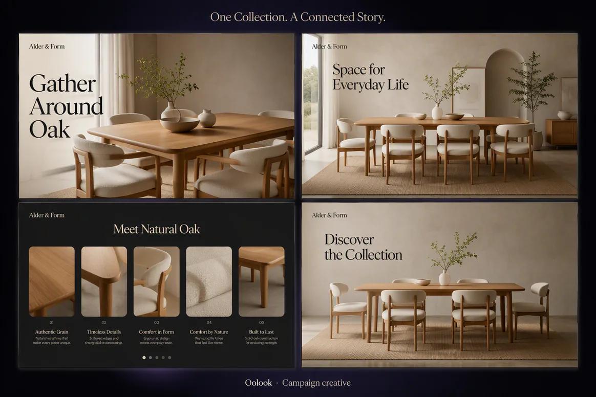 Oolook displaying a complete furniture campaign workspace