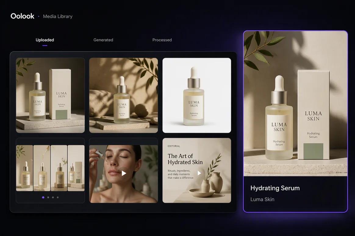 Brand-specific marketing assets organized in the Oolook Media Library