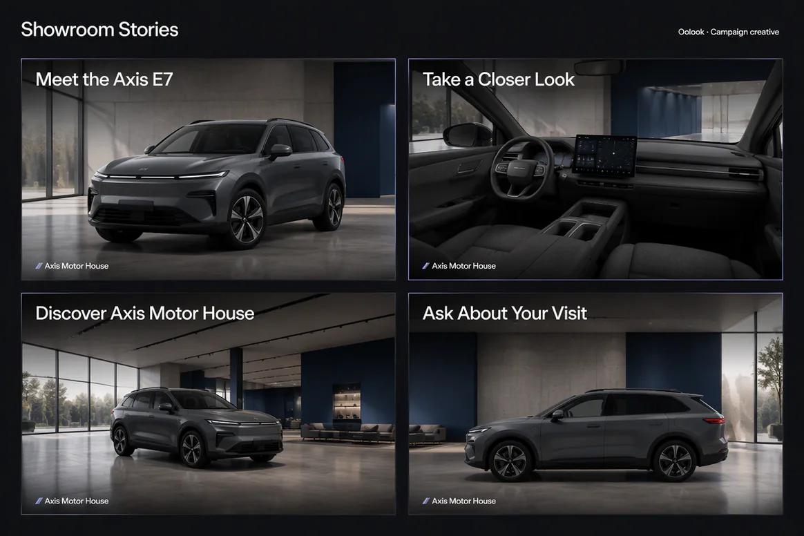 Oolook displaying a coordinated automotive showroom campaign
