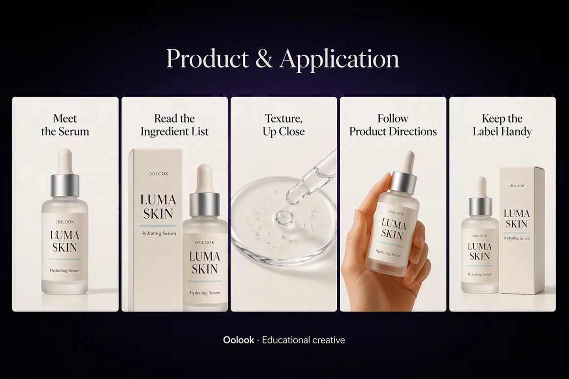 Oolook displaying a beauty ingredient and application carousel