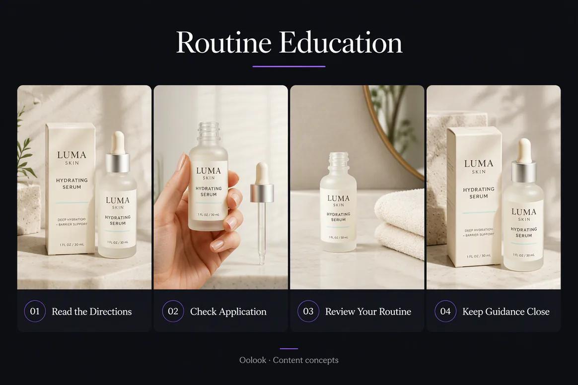 Oolook displaying a skincare routine campaign using approved directions