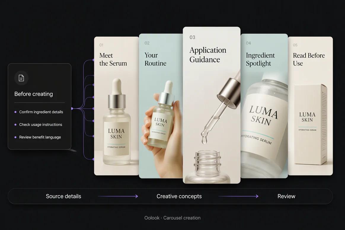 Beauty routine carousel created with verified product guidance