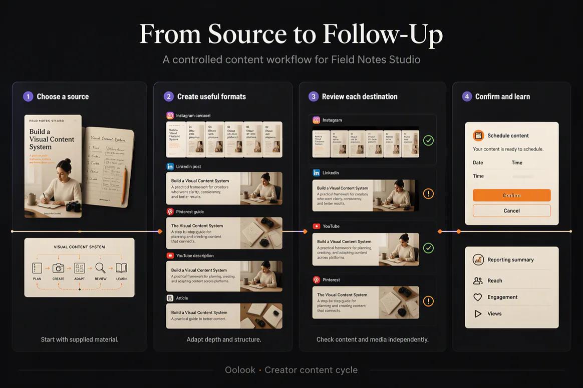 Oolook displaying a complete creator content cycle