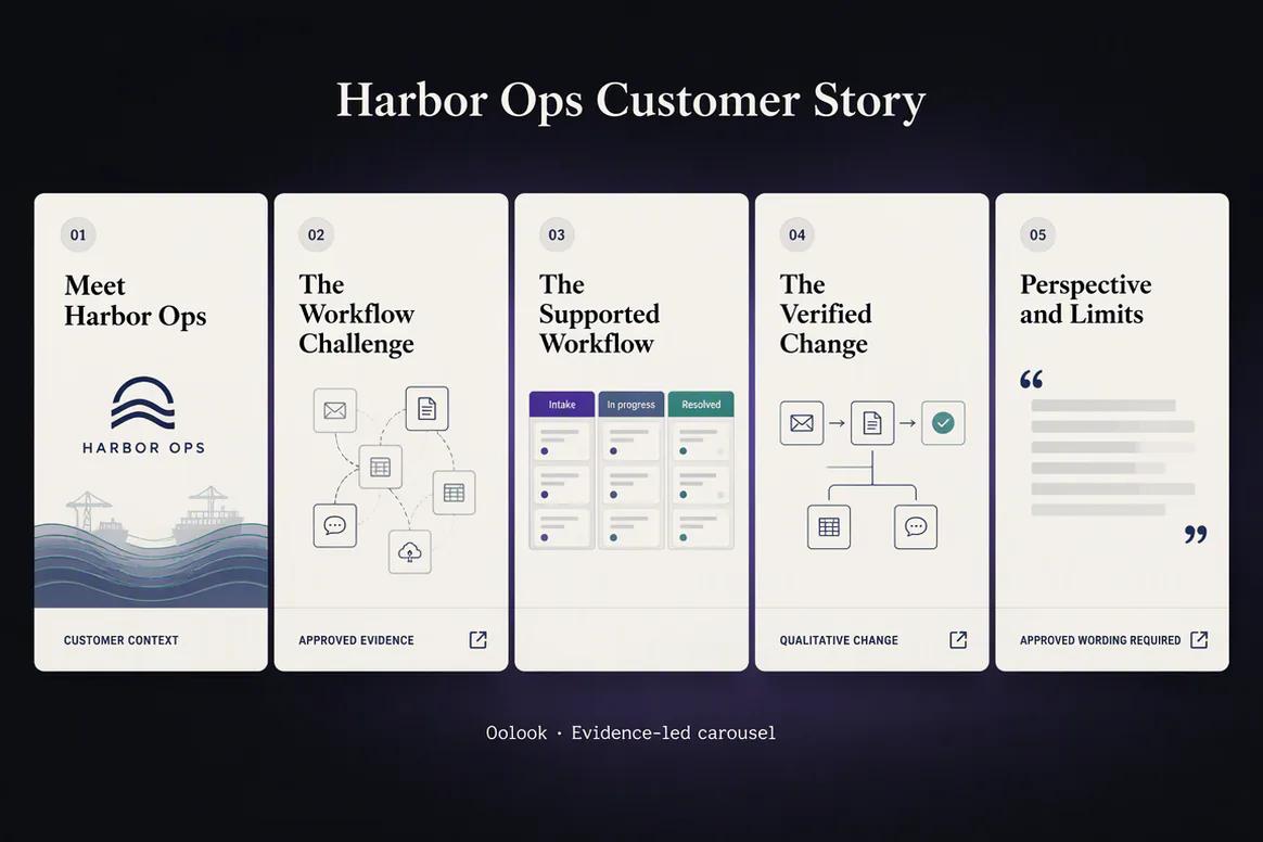 Oolook displaying a customer case-study carousel