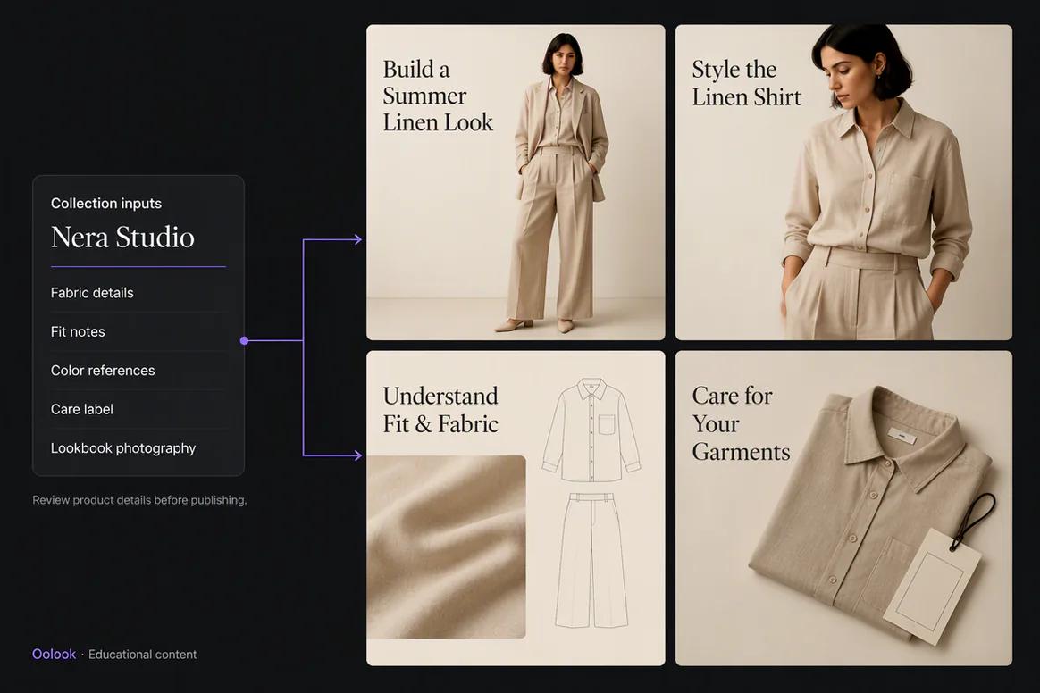 Fashion product education content based on approved garment details