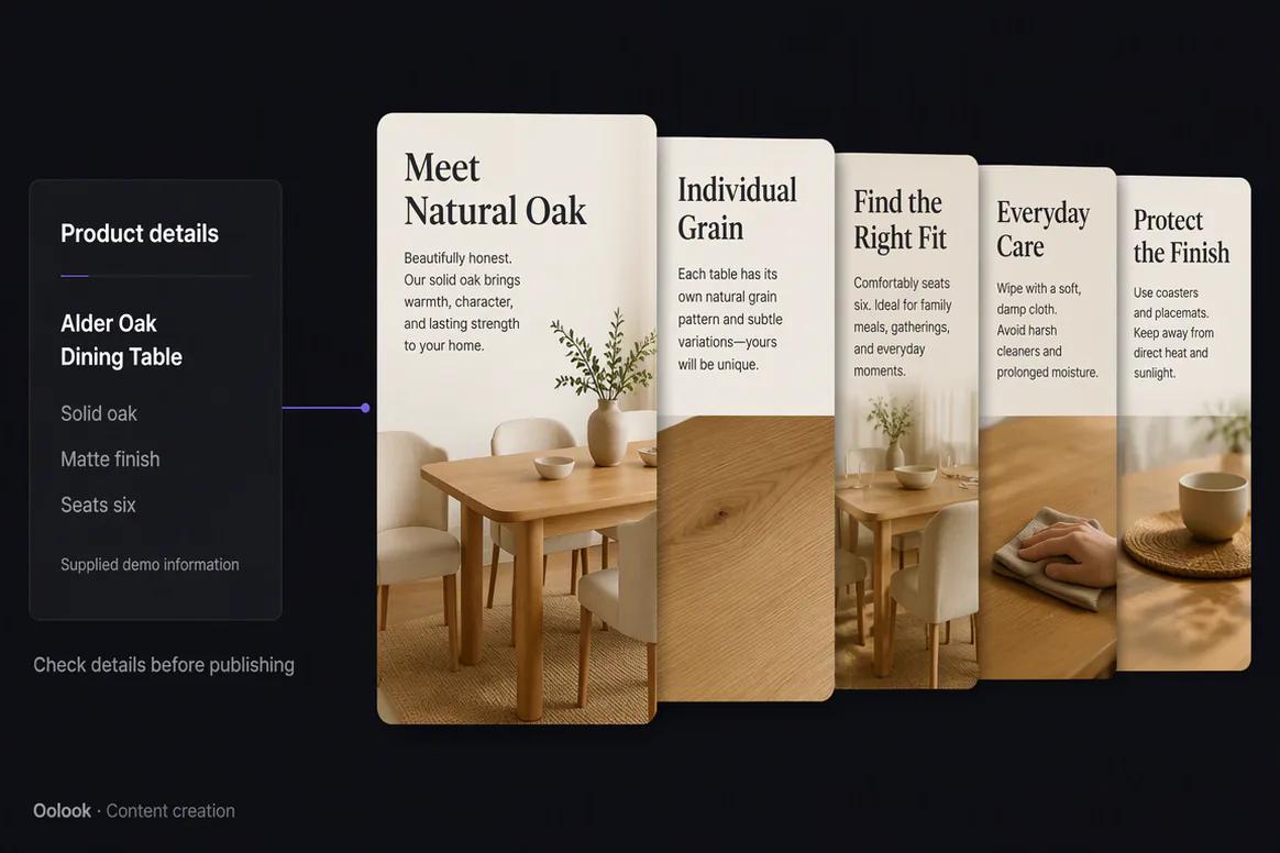 Furniture product education content created with verified details