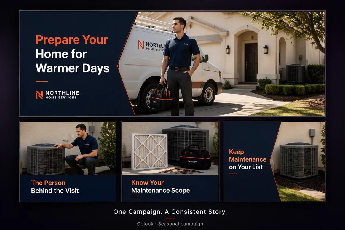 Oolook displaying a coordinated home maintenance service campaign