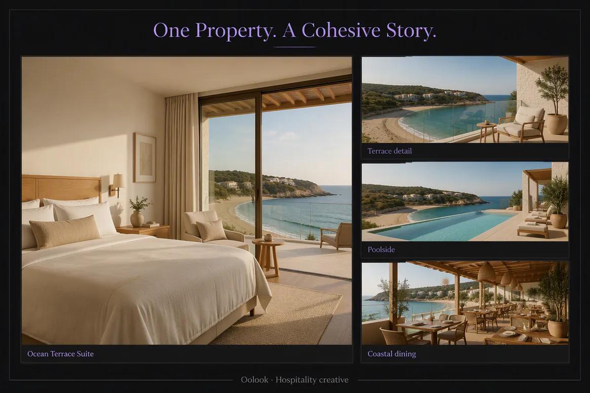 Oolook displaying approved hotel room and amenity content