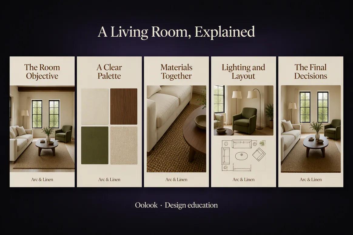 Oolook displaying an interior design education carousel