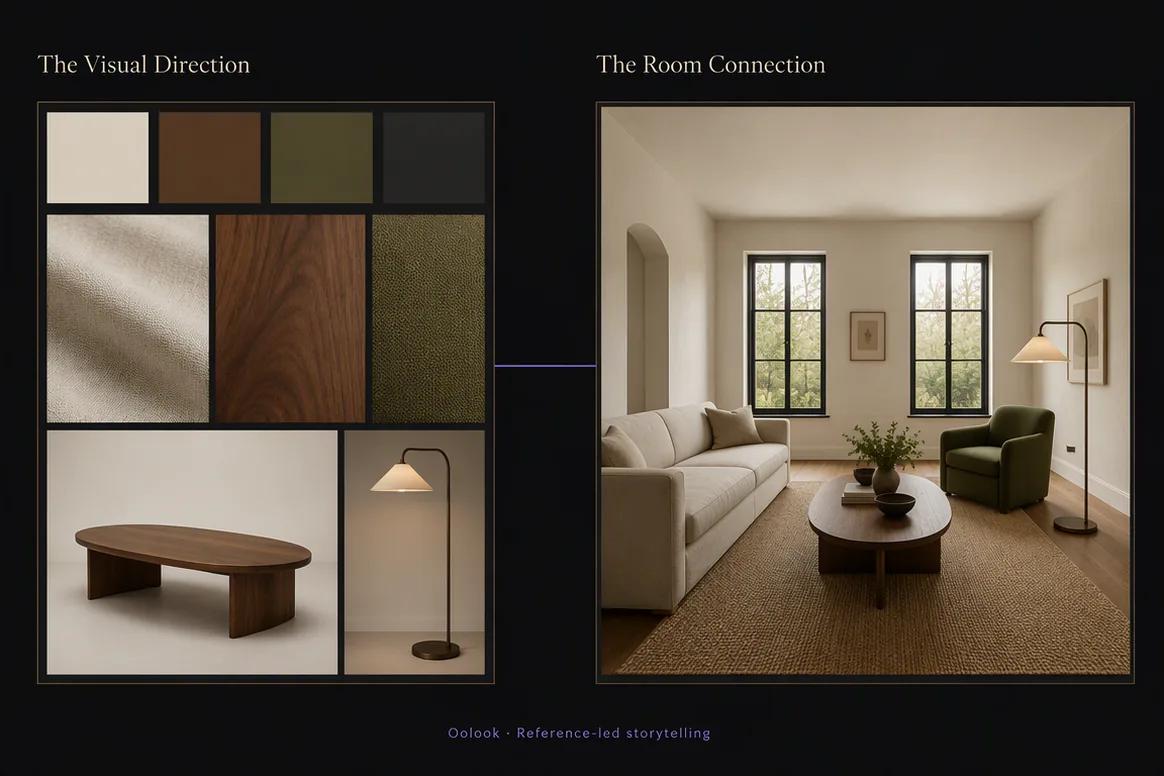 Oolook displaying an interior design moodboard campaign