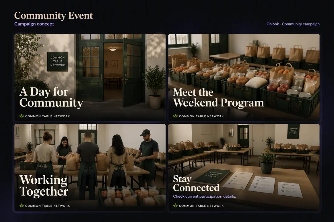 Oolook displaying a coordinated nonprofit community event campaign