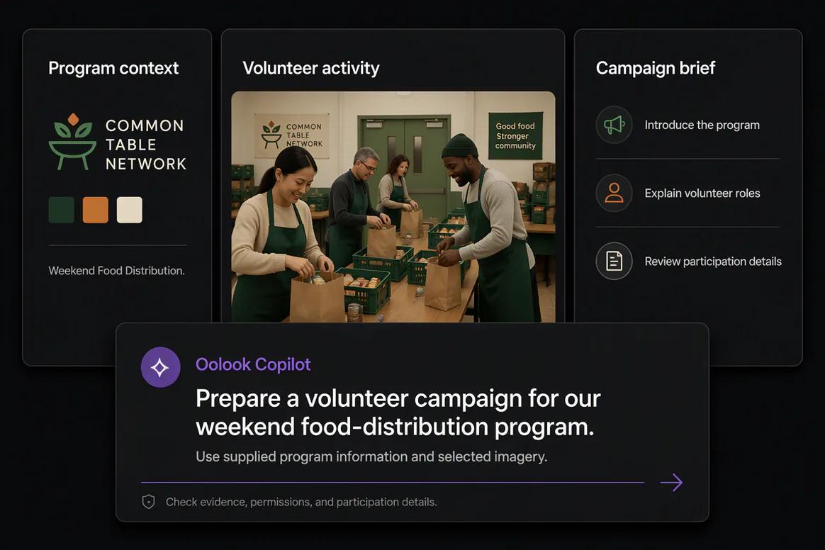 Nonprofit volunteer and event campaign prepared from approved details
