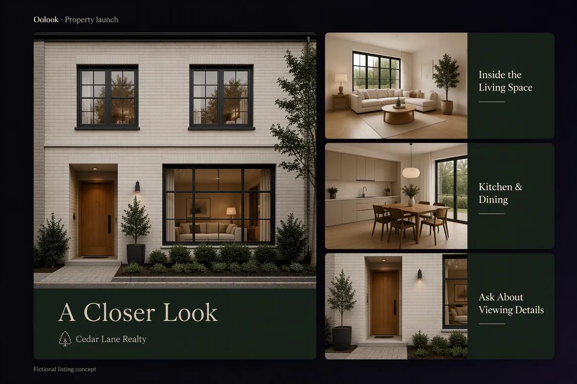 Oolook displaying a coordinated property listing launch campaign