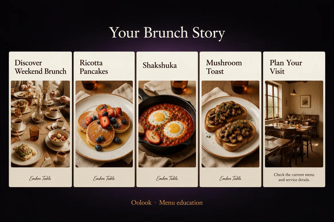 Oolook displaying a restaurant menu information carousel