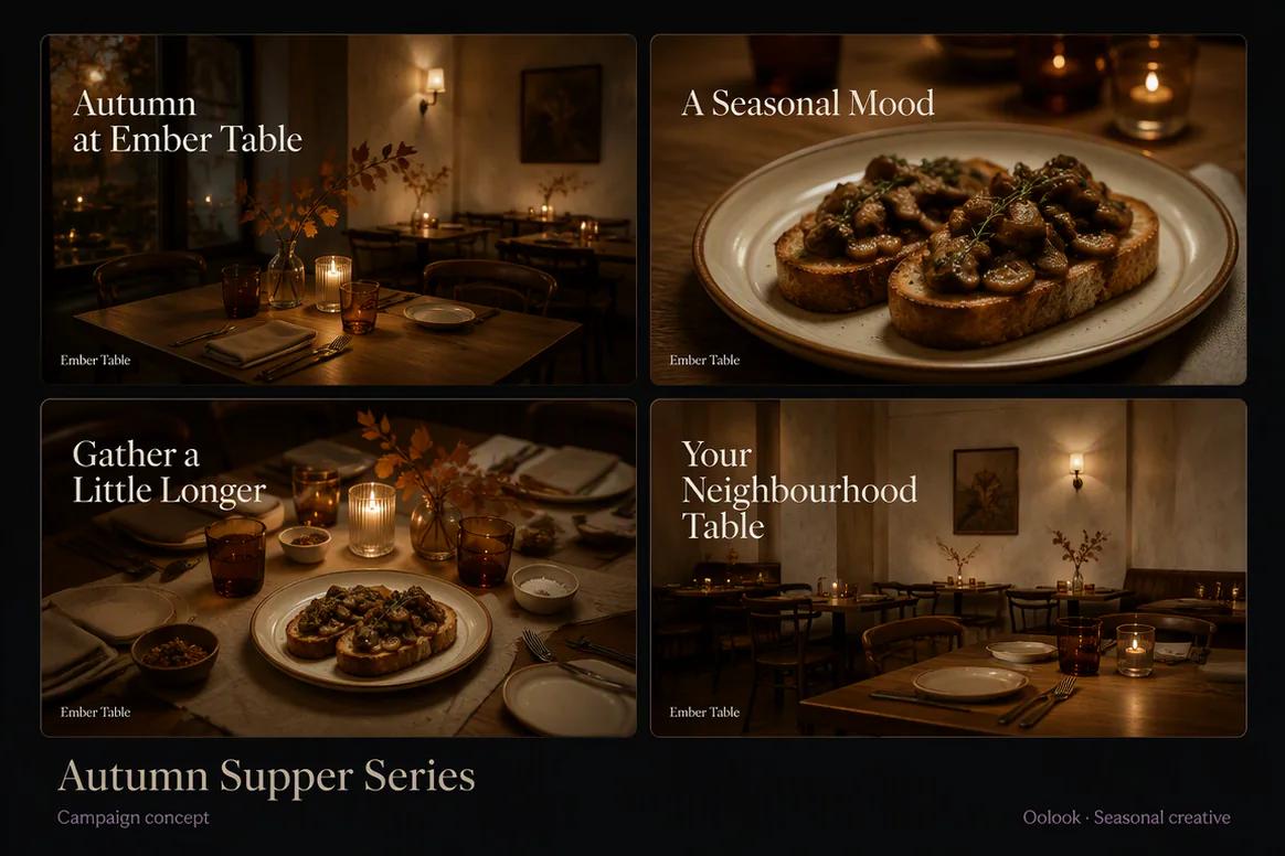 Oolook displaying a coordinated seasonal restaurant campaign
