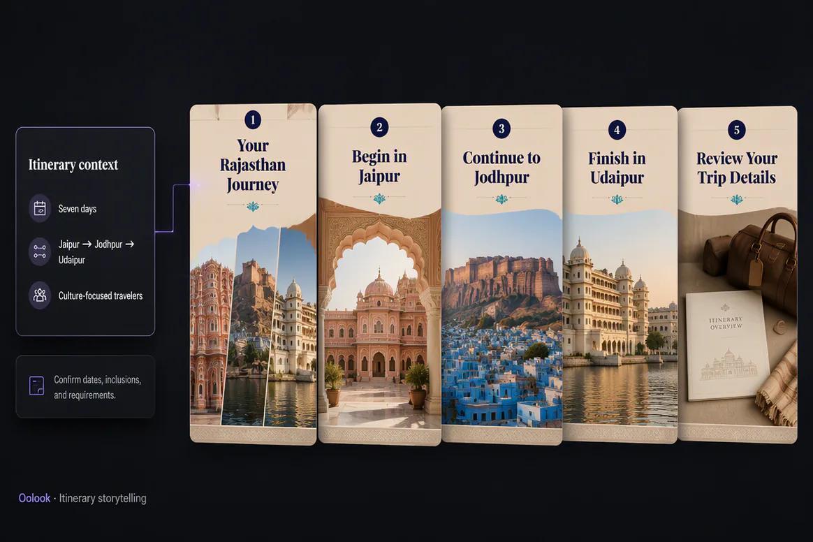 Oolook displaying a reviewed traveler preparation carousel