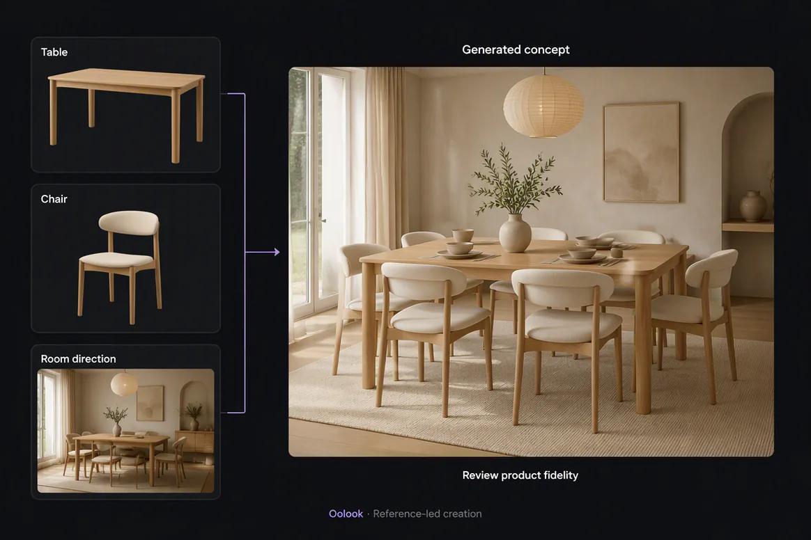 Reference images selected for AI marketing image generation in Oolook