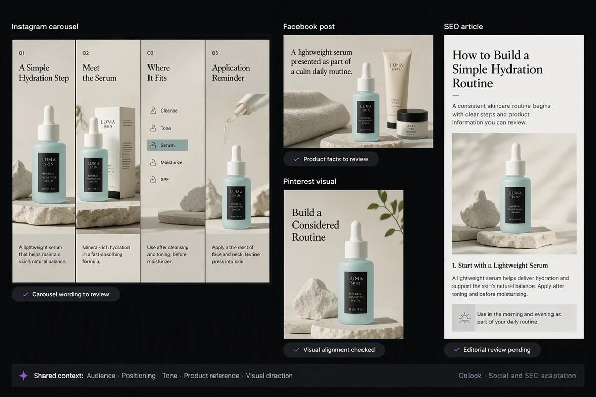 Oolook displaying consistent social and SEO content