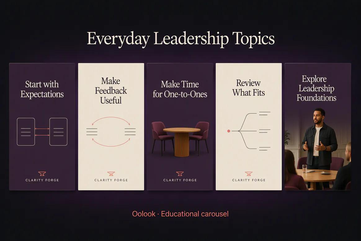 Oolook displaying a leadership coaching framework carousel