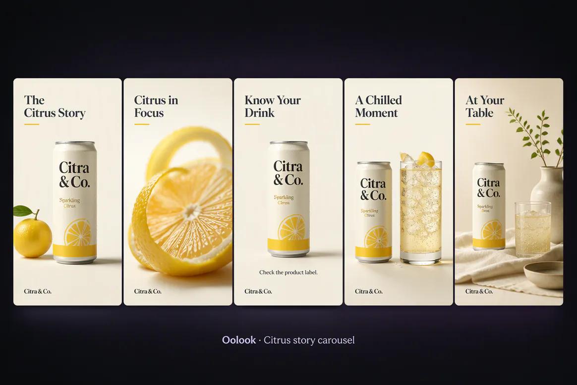 Oolook displaying a beverage ingredient and flavor carousel