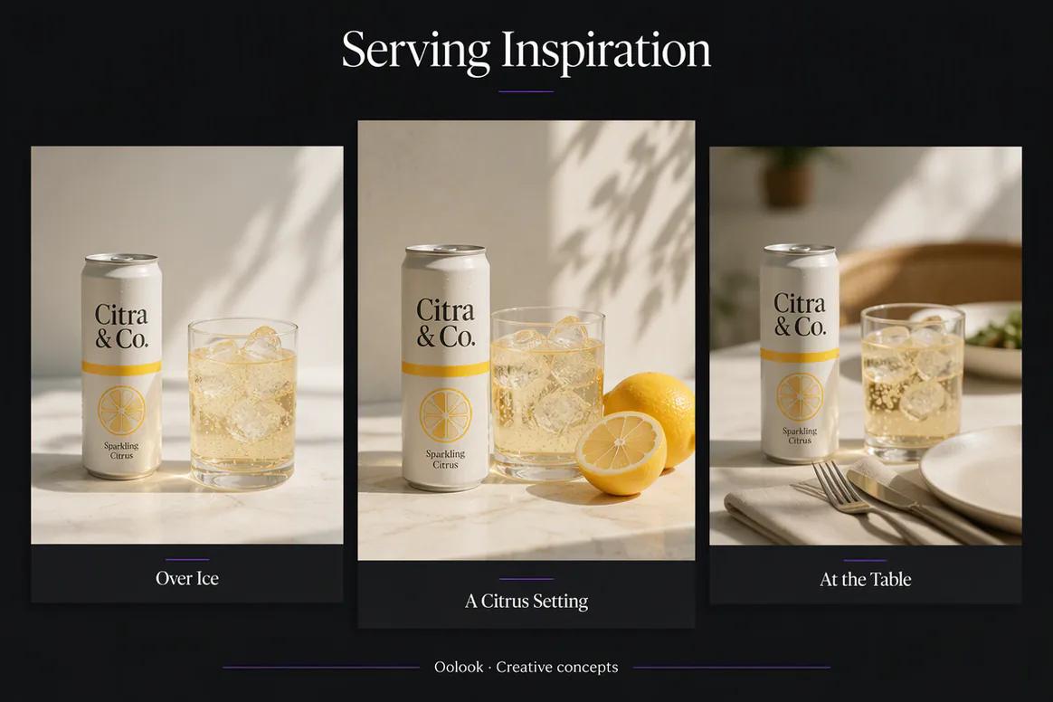 Oolook displaying approved serving ideas for a beverage product