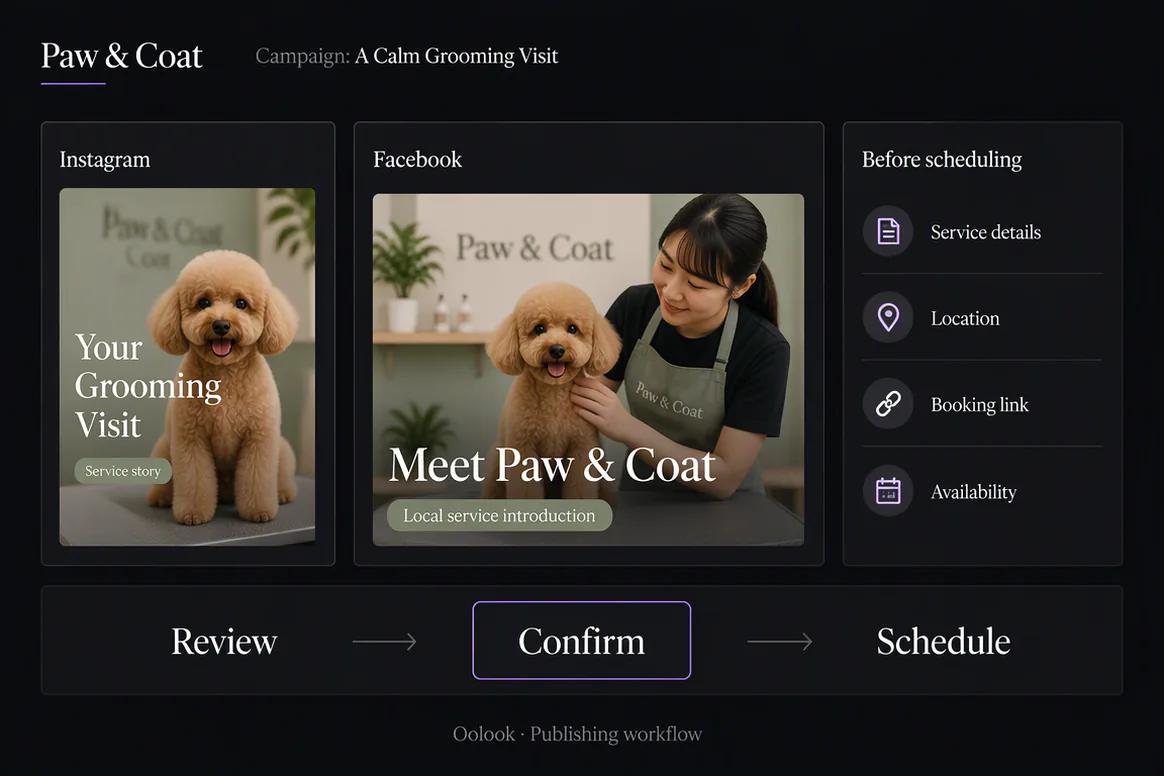 Pet business campaign scheduled and reviewed in Oolook