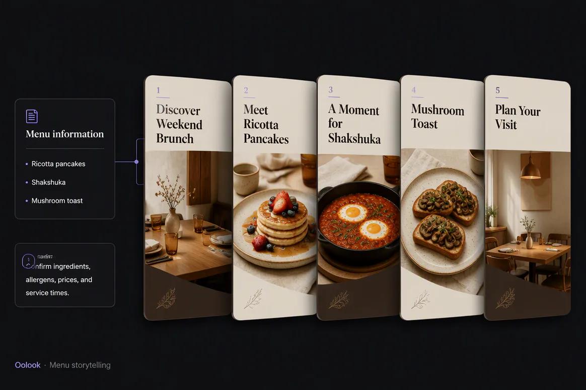 Restaurant menu and event information prepared for content
