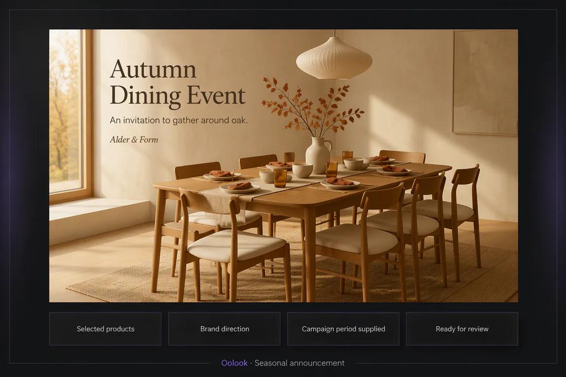 Oolook displaying a completed seasonal campaign announcement