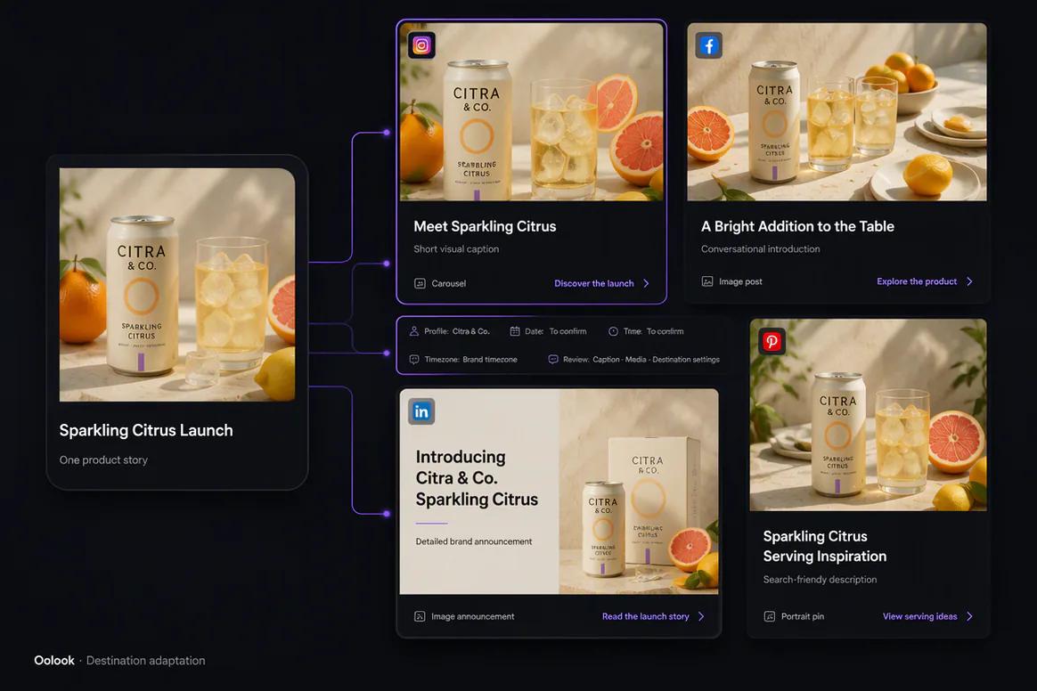 Destination-specific social campaign drafts in Oolook