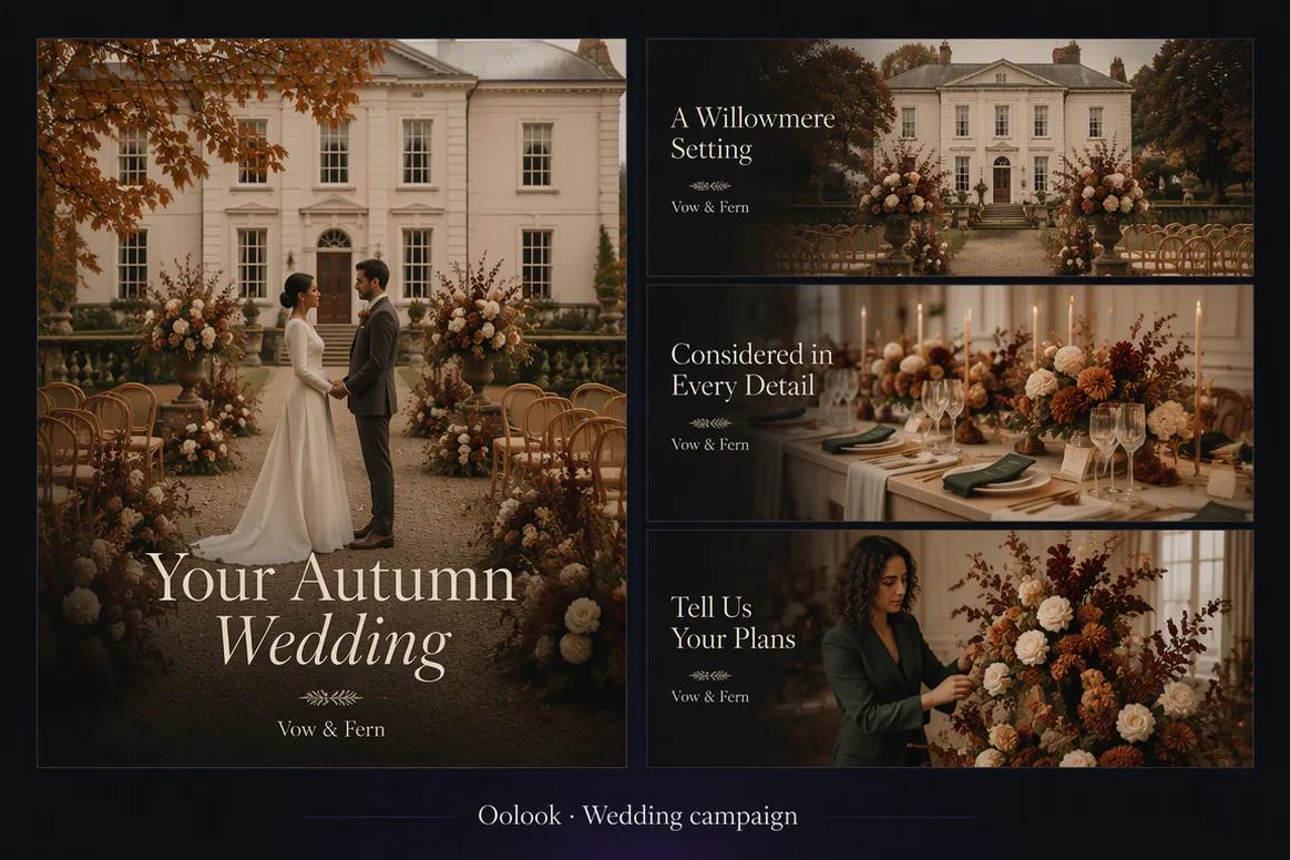 Oolook displaying a coordinated autumn wedding package campaign
