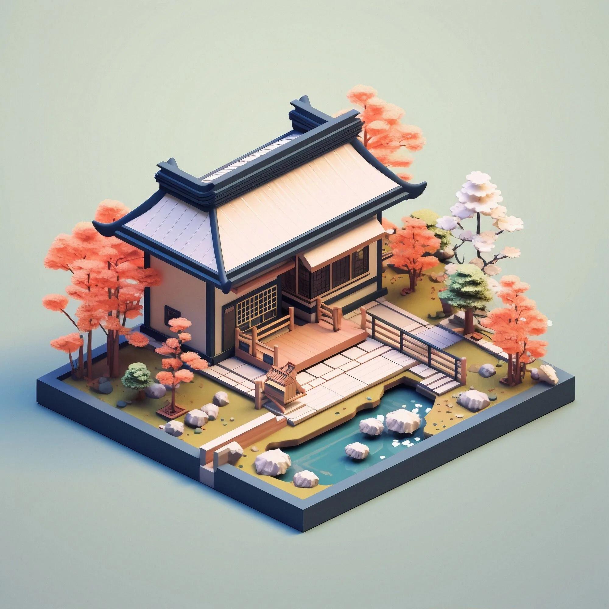 Isometric 3D example showing a editorial composition
